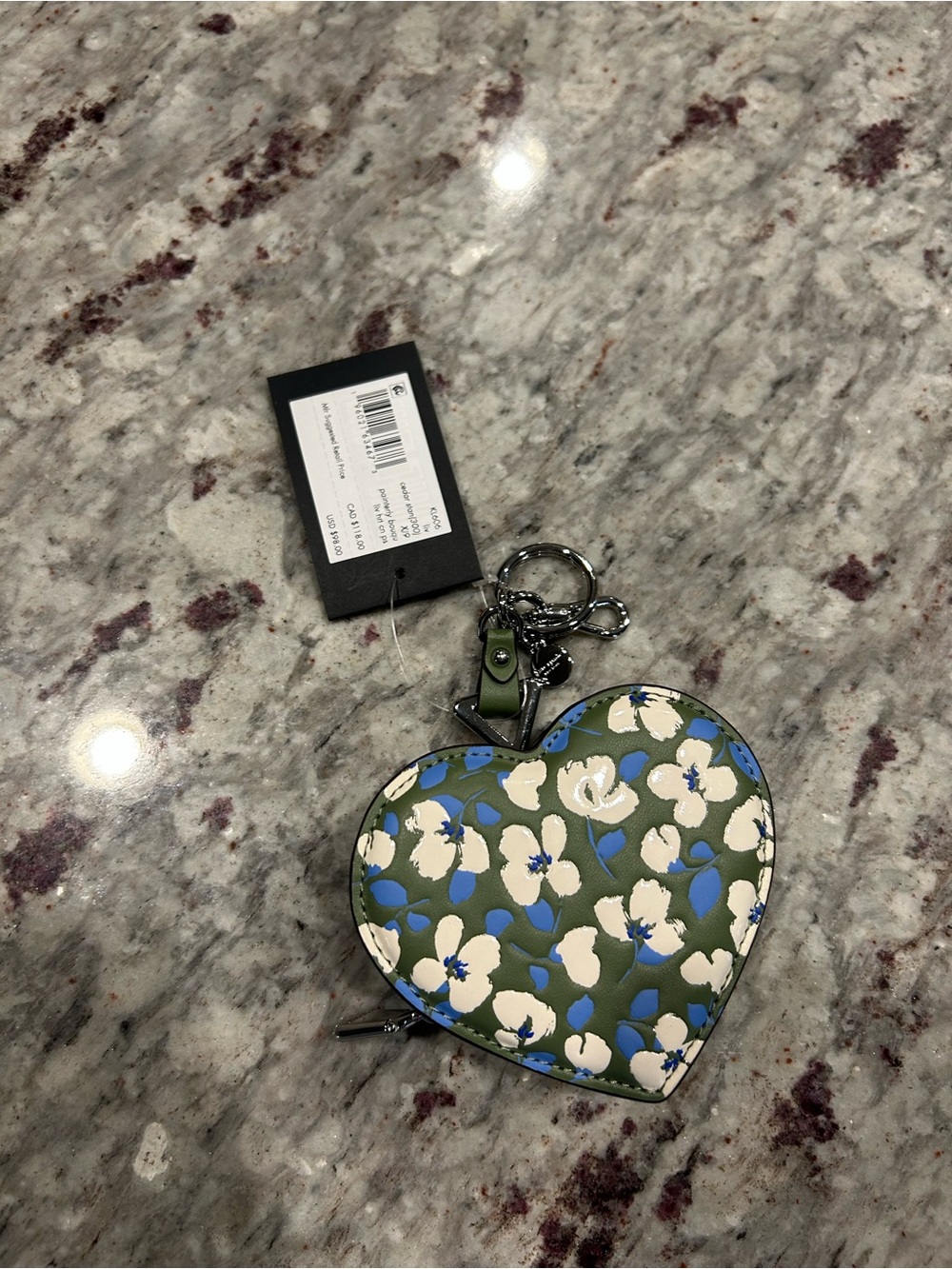 kate spade Floral Heart-Shaped Zip Coin Purse Keychain
